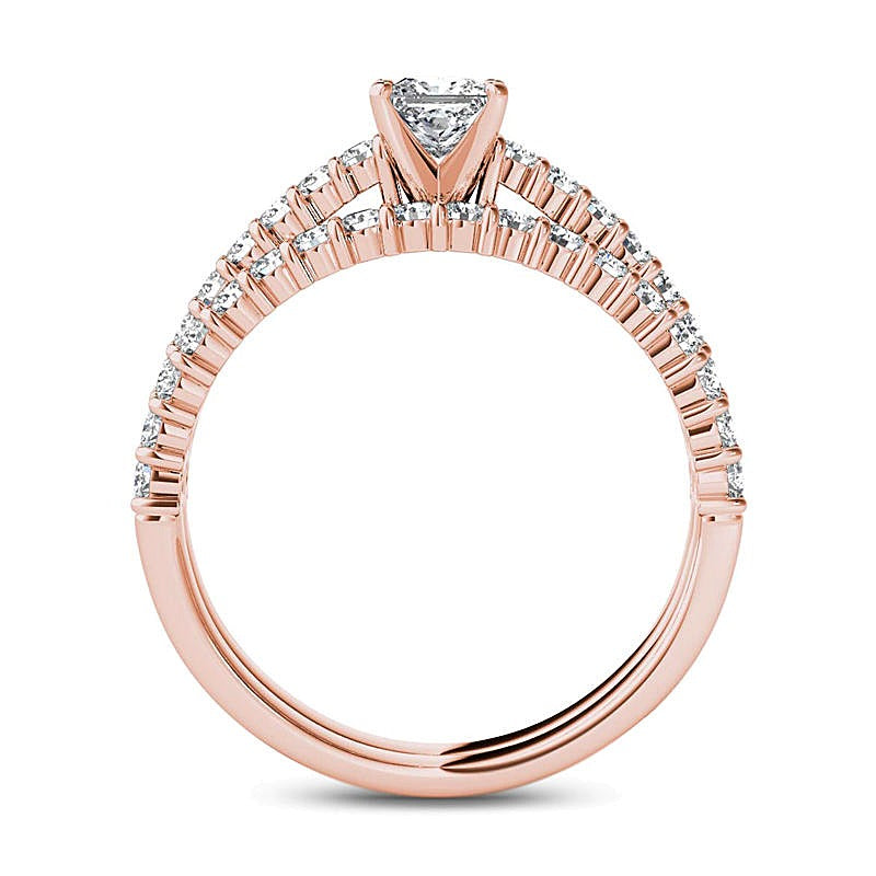 1.0 CT. TW Princess-Cut Diamond Bridal Set in 14K Rose Gold