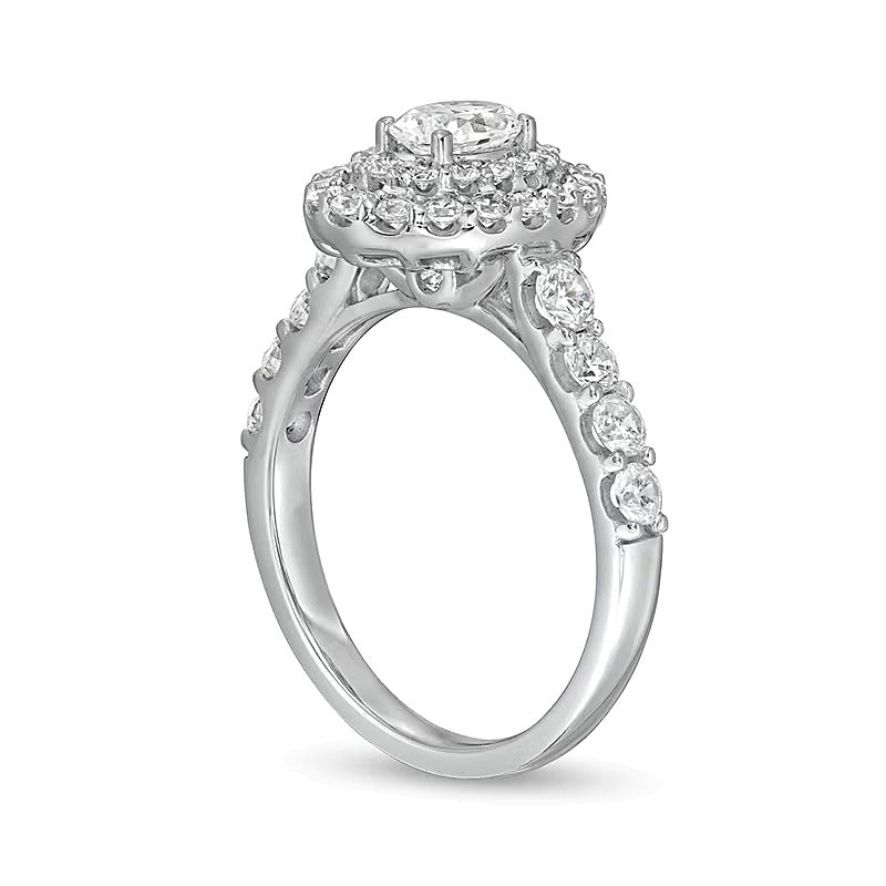 1.5 CT. TW Oval Lab-Grown Diamond Double Frame Engagement Ring in 14K White Gold (F/VS2)