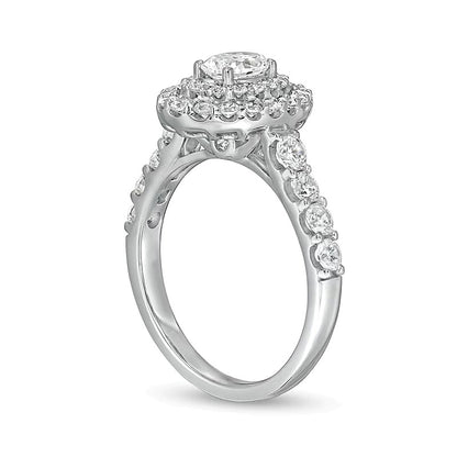 1.5 CT. TW Oval Lab-Grown Diamond Double Frame Engagement Ring in 14K White Gold (F/VS2)