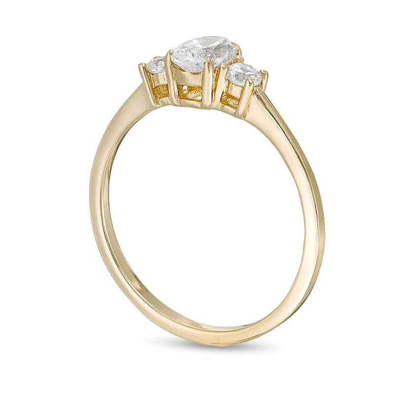 0.63 CT. TW Oval and Round Diamond Three Stone Engagement Ring in 14K Gold