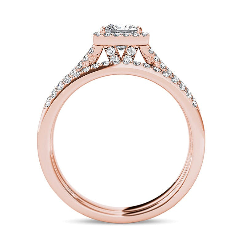 1.0 CT. TW Princess-Cut Diamond Frame Split Shank Bridal Set in 14K Rose Gold