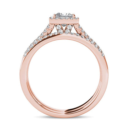 1.0 CT. TW Princess-Cut Diamond Frame Split Shank Bridal Set in 14K Rose Gold