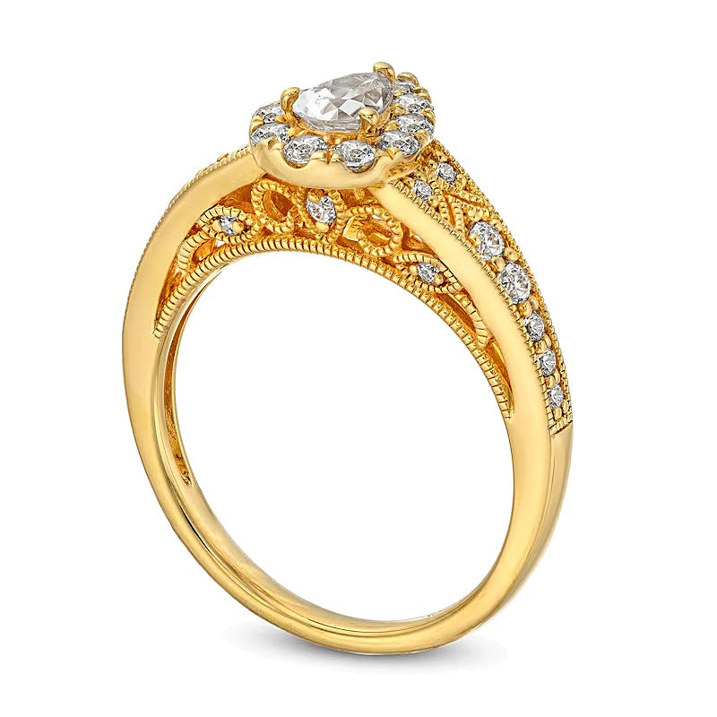 0.75 CT. TW Pear-Shaped Diamond Teardrop Frame Vintage-Style Engagement Ring in 14K Gold