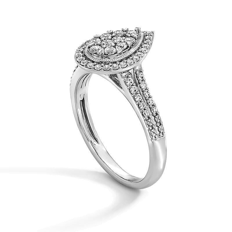 0.5 CT. TW Pear-Shaped Multi-Diamond Frame Split Shank Engagement Ring in 10K White Gold