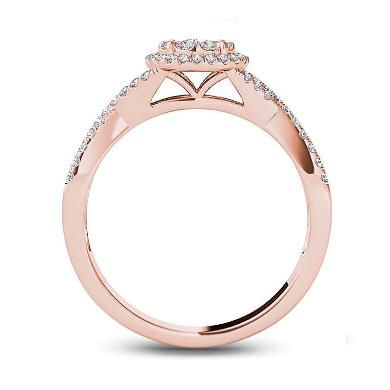 0.5 CT. TW Diamond Frame Twist Shank Engagement Ring in 14K Rose Gold