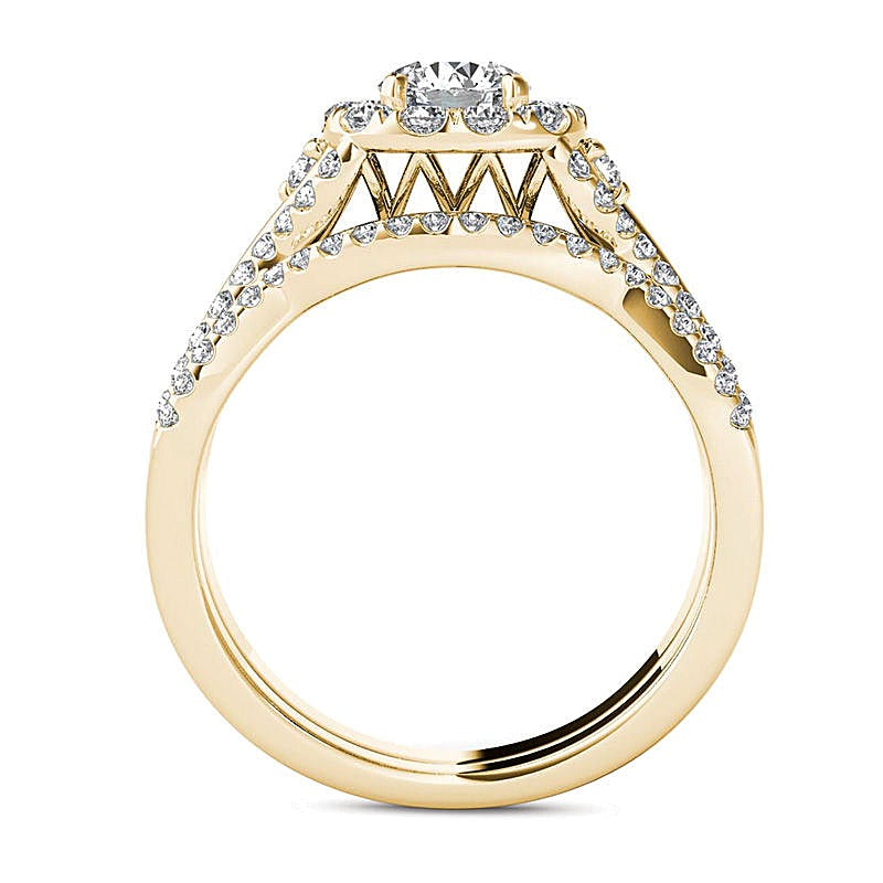 1.25 CT. TW Diamond Twist Shank Frame Bridal Set in 14K Gold