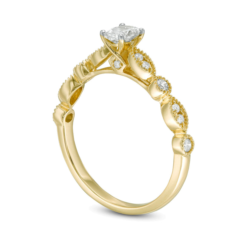 0.5 CT. TW Oval Diamond with Marquise Shapes Vintage-Style Engagement Ring in 10K Gold