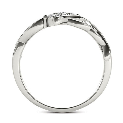 0.1 CT. TW Diamond Three Stone Bypass with Hearts Ring in 14K White Gold