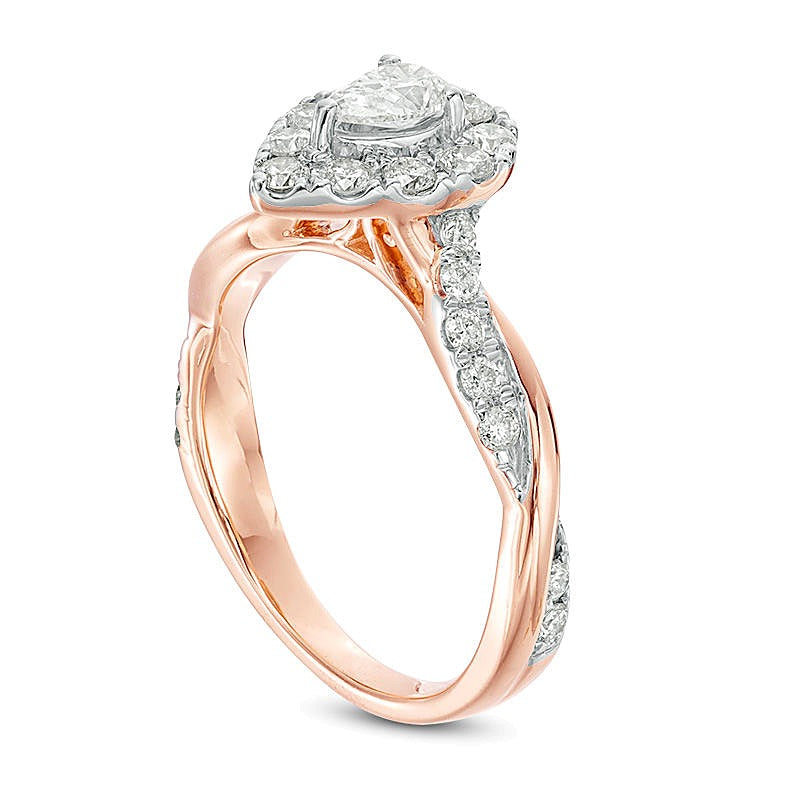 0.88 CT. TW Pear-Shaped Diamond Frame Twist Shank Engagement Ring in 10K Rose Gold