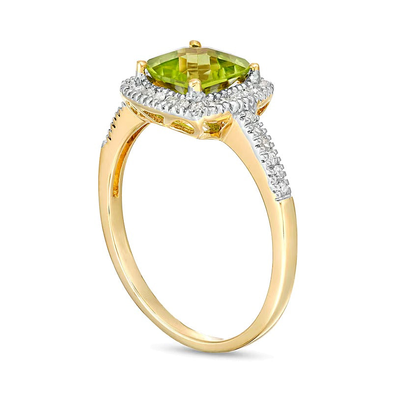 7.0mm Cushion-Shaped Peridot and 0.2 CT. TW Diamond Frame Ring in 10K Gold