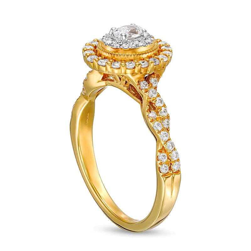 0.63 CT. TW Oval Diamond Vintage-Style Frame Twist Shank Engagement Ring in 10K Gold