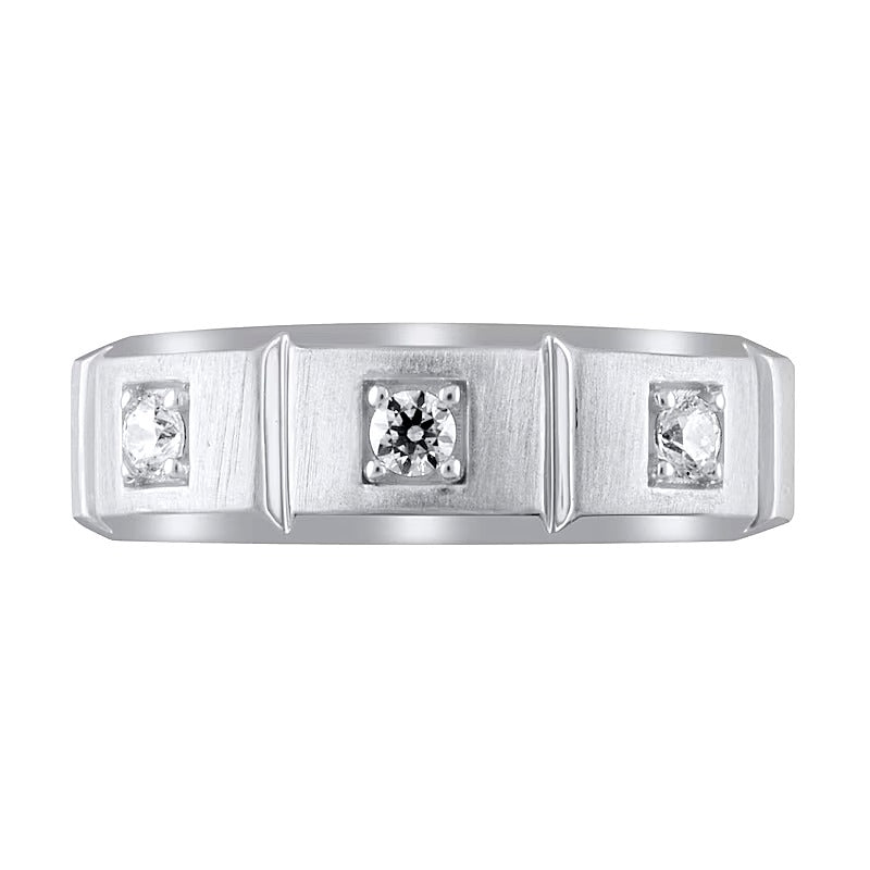 0.25 CT. TW Diamond Square Station Three Stone Band in 10K White Gold