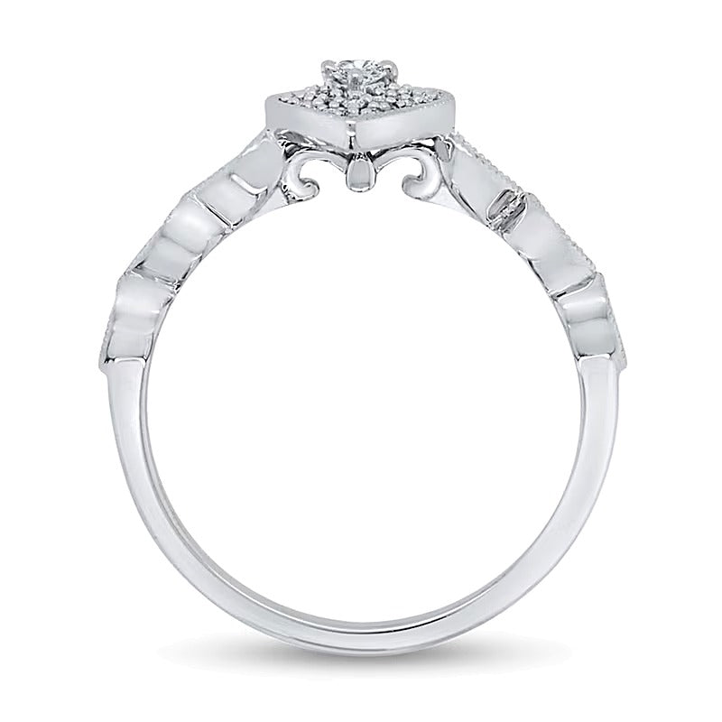 0.2 CT. TW Pear Multi-Diamond Art Deco Vintage-Style Ring in 10K White Gold