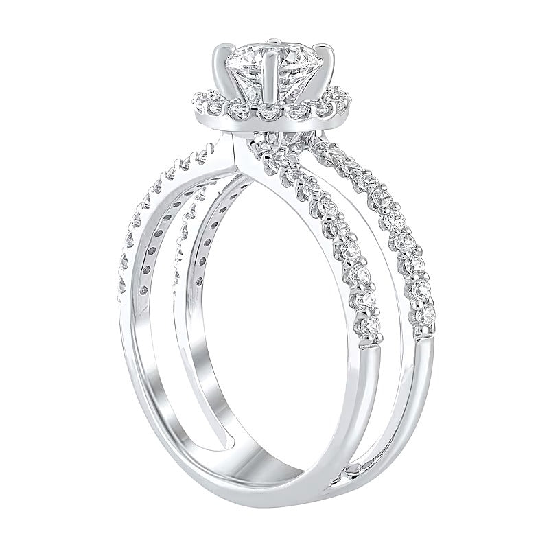 1.2 CT. TW Diamond Frame Double Row Open Shank Engagement Ring in 14K White Gold (I/I2)