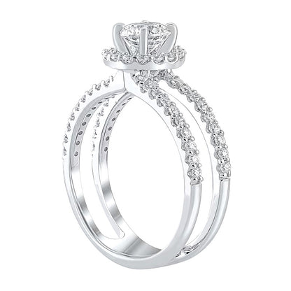 1.2 CT. TW Diamond Frame Double Row Open Shank Engagement Ring in 14K White Gold (I/I2)