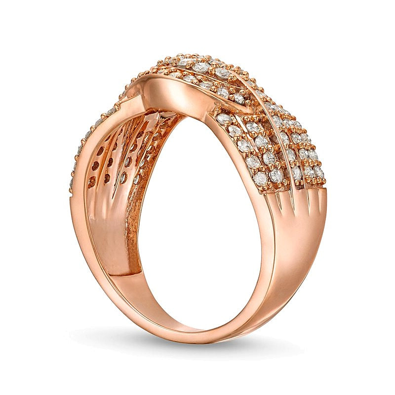 0.75 CT. TW Diamond Double Row Wave Bypass Ring in 10K Rose Gold