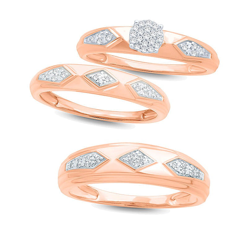 Diamond Accent Retro Geometric Wedding Band in 10K Rose Gold