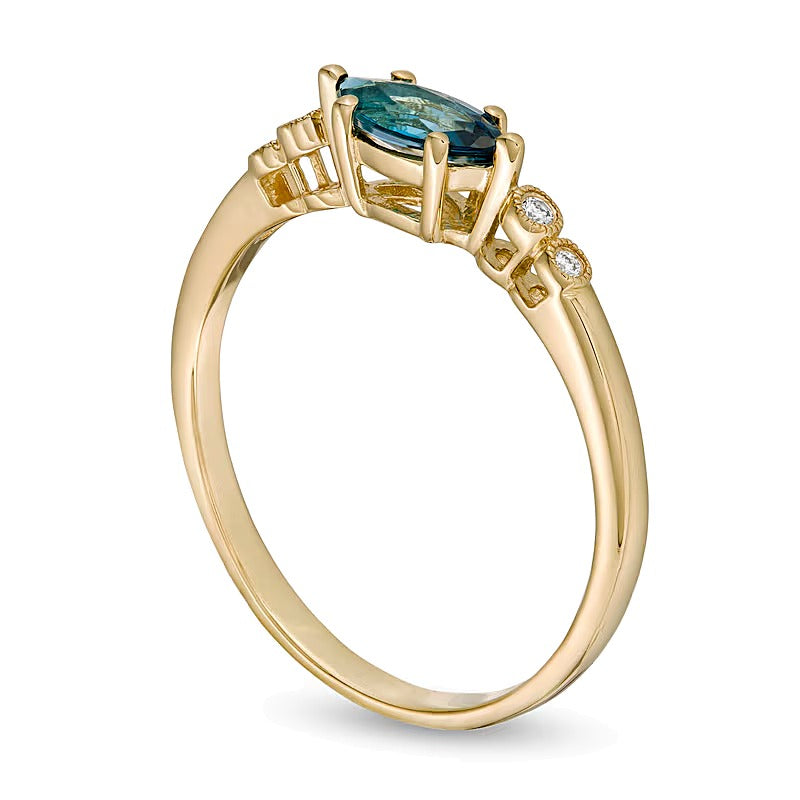 Sideways Marquise London Blue Topaz and and Diamond Accent Bezel-Set Art Deco Ring in 14K Gold