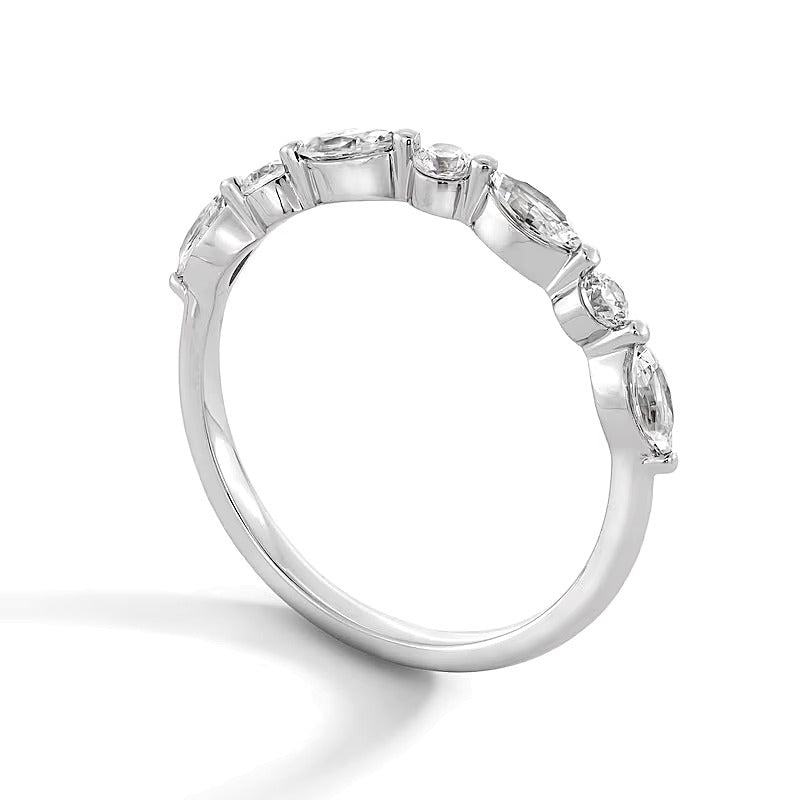 0.5 CT. TW Marquise-Cut and Round Diamond Alternating Anniversary Band in 14K White Gold (I/SI2)