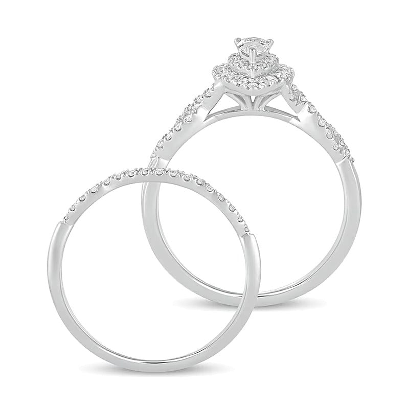 0.5 CT. TW Pear-Shaped Diamond Double Frame Multi-Row Bridal Set in 10K White Gold