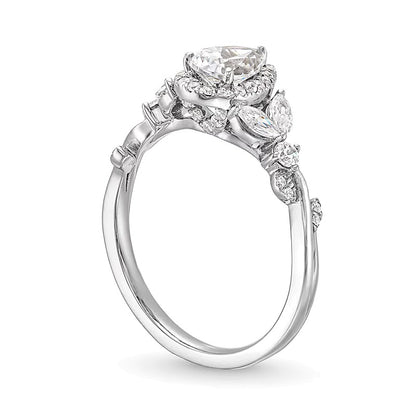 1.0 CT. TW Pear-Shaped Diamond Frame Leaf-Sides Engagement Ring in 14K White Gold