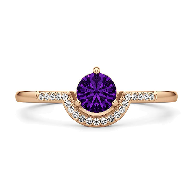 5.0mm Amethyst and 0.05 CT. TW Diamond Contour Ring in 10K Rose Gold