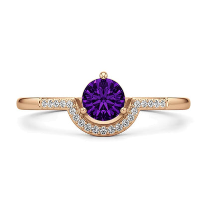 5.0mm Amethyst and 0.05 CT. TW Diamond Contour Ring in 10K Rose Gold