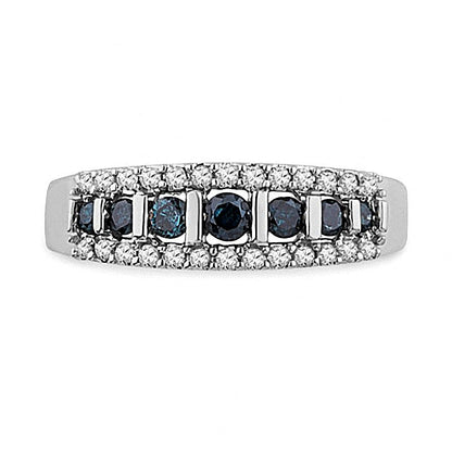 0.5 CT. TW Enhanced Blue and White Diamond Stripe Band in 10K White Gold