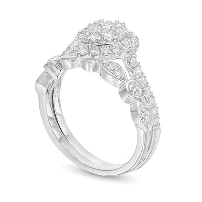 1.0 CT. TW Composite Pear-Shaped Diamond Art Deco Bridal Set in 10K White Gold