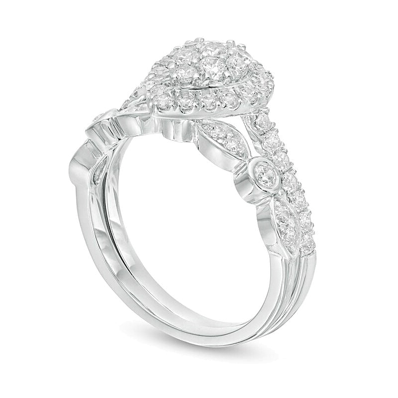 1.0 CT. TW Composite Pear-Shaped Diamond Art Deco Bridal Set in 10K White Gold