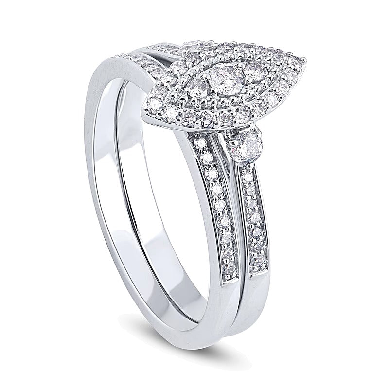 0.5 CT. TW Composite Marquise-Shaped Diamond Double Frame Bridal Set in 10K White Gold