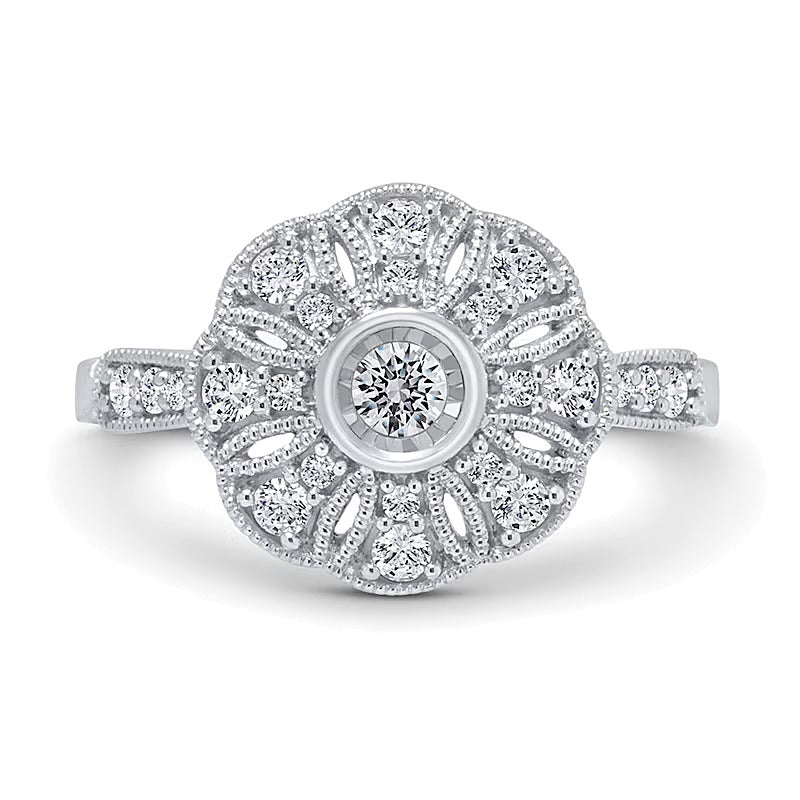0.38 CT. TW Diamond Vintage-Style Flower Ring in 10K White Gold
