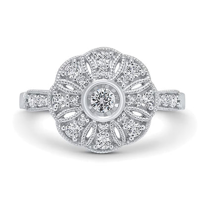 0.38 CT. TW Diamond Vintage-Style Flower Ring in 10K White Gold