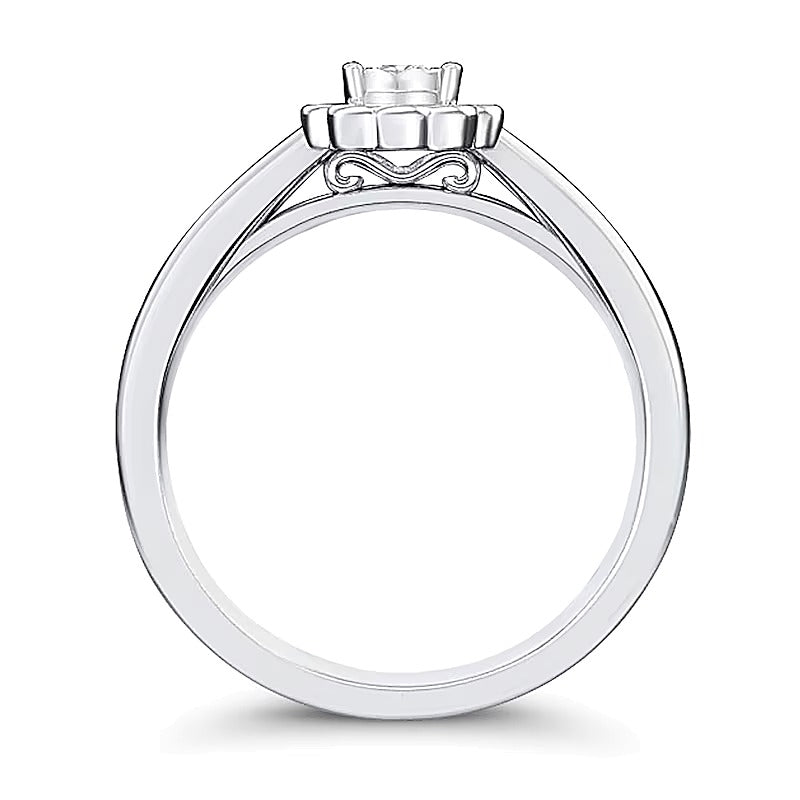 0.2 CT. TW Diamond Scallop Flower Ring in 10K White Gold
