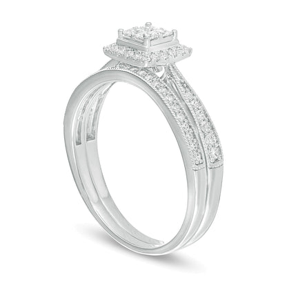 0.38 CT. TW Quad Princess-Cut Diamond Frame Vintage-Style Bridal Set in 10K White Gold