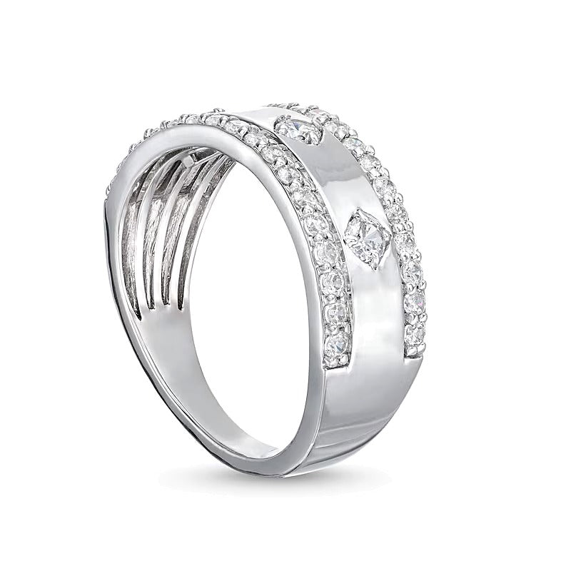 0.75 CT. TW Diamond Edge Center Station Band in 10K White Gold