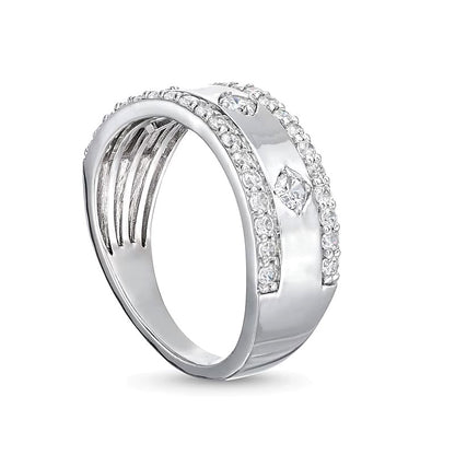 0.75 CT. TW Diamond Edge Center Station Band in 10K White Gold