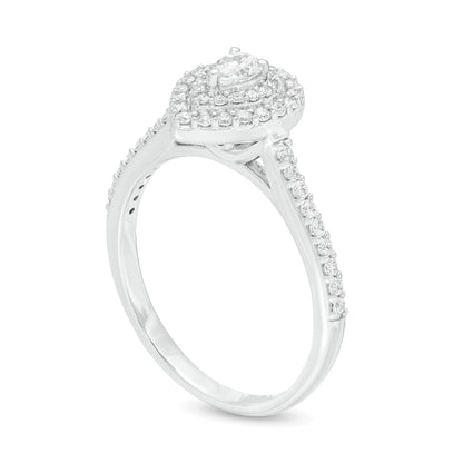 0.5 CT. TW Pear-Shaped Diamond Double Frame Engagement Ring in 10K White Gold