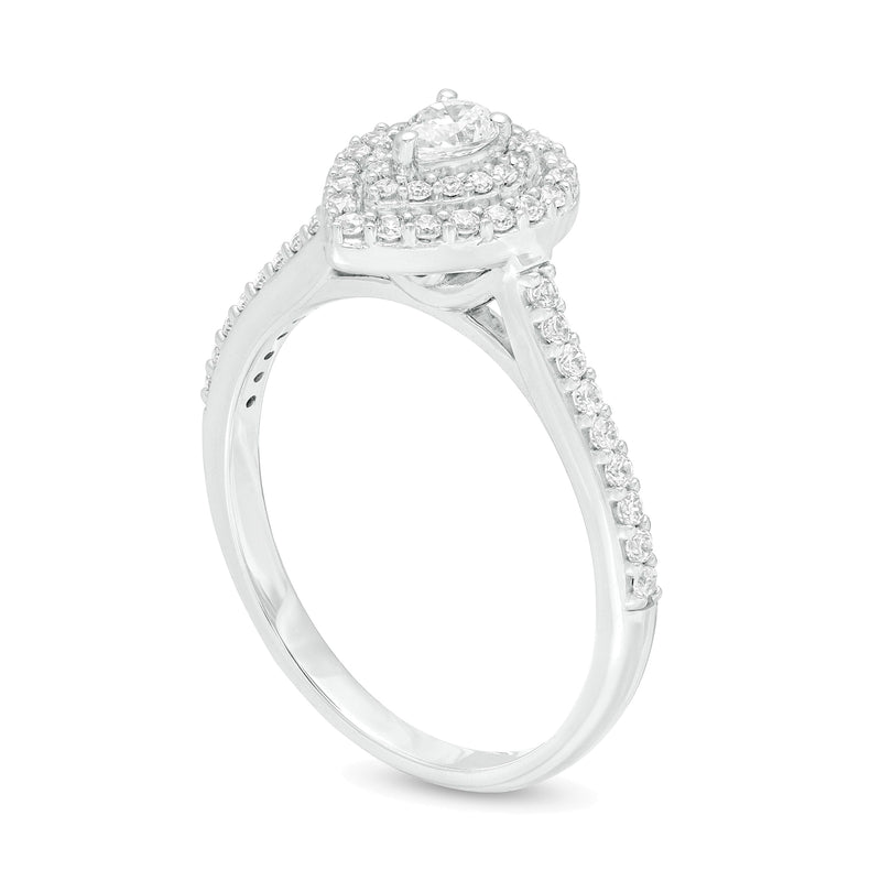 0.5 CT. TW Pear-Shaped Diamond Double Frame Engagement Ring in 10K White Gold