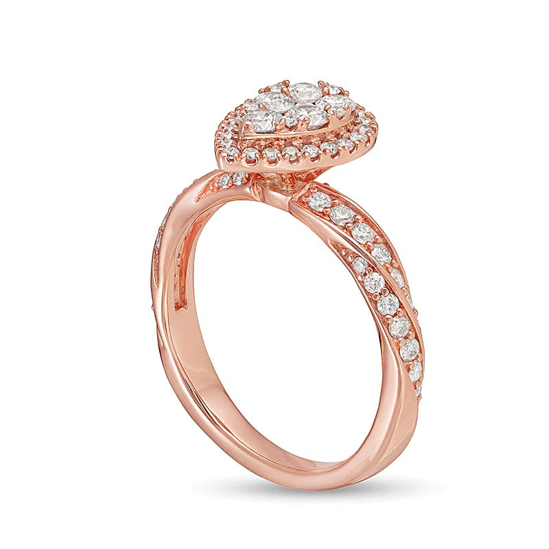 1.0 CT. TW Composite Pear Diamond Frame Twist Shank Engagement Ring in 14K Rose Gold