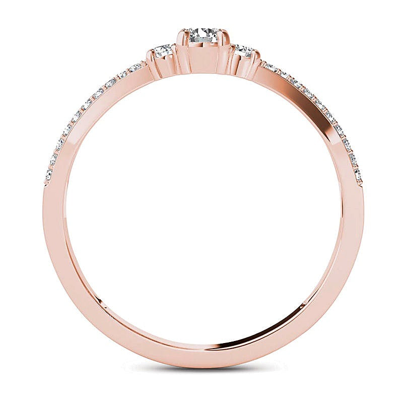 0.25 CT. TW Diamond Three Stone Split Shank Engagement Ring in 14K Rose Gold