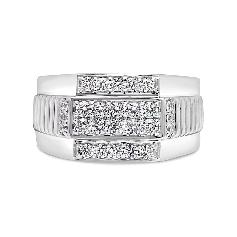 1.0 CT. TW Diamond Multi-Row Ribbed Shank Ring in Sterling Silver