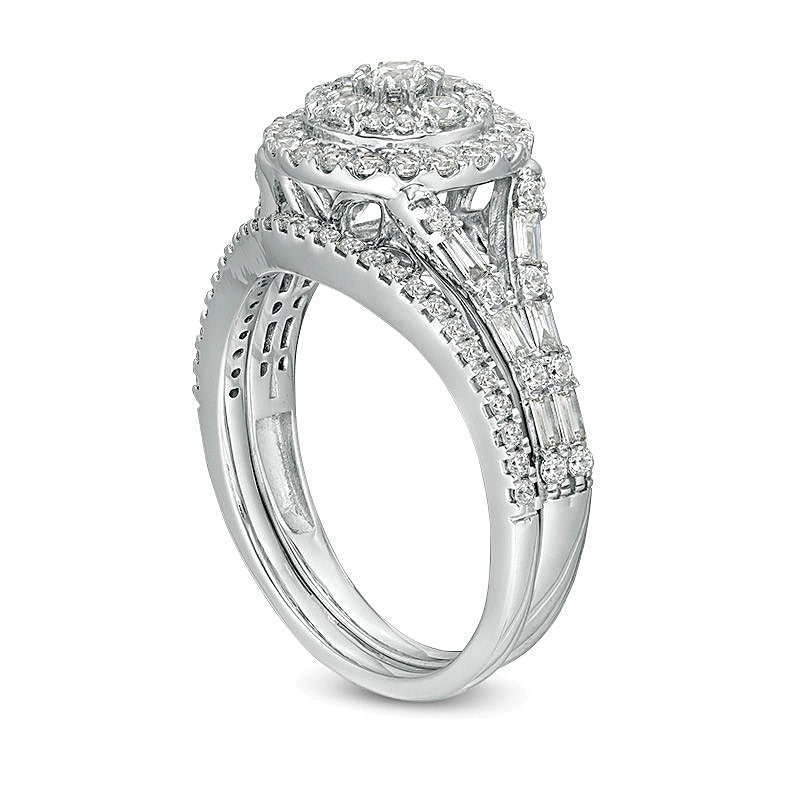 1.0 CT. TW Multi-Diamond Frame Bridal Set in 10K White Gold