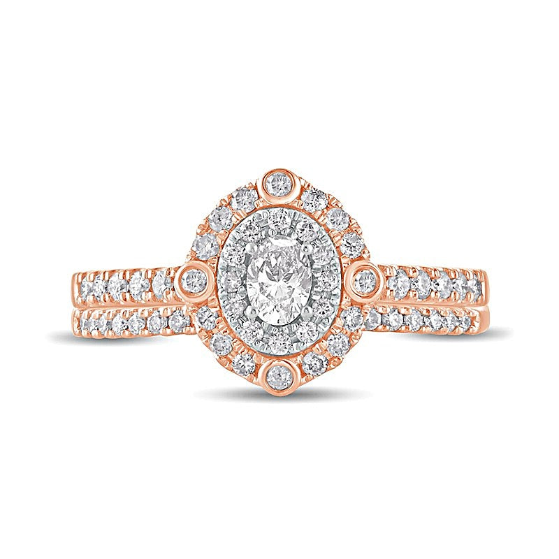 0.63 CT. TW Oval Diamond Double Frame Bridal Set in 10K Rose Gold