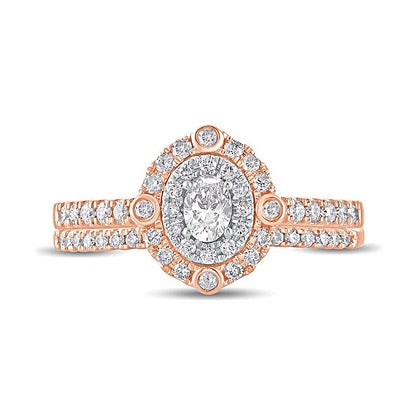 0.63 CT. TW Oval Diamond Double Frame Bridal Set in 10K Rose Gold