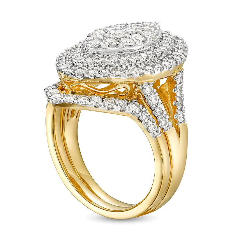 2.0 CT. TW Marquise Multi-Diamond Double Frame Split Shank Bridal Set in 14K Gold