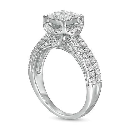 1.0 CT. TW Princess-Cut Quad Diamond Frame Vintage-Style Engagement Ring in 14K White Gold