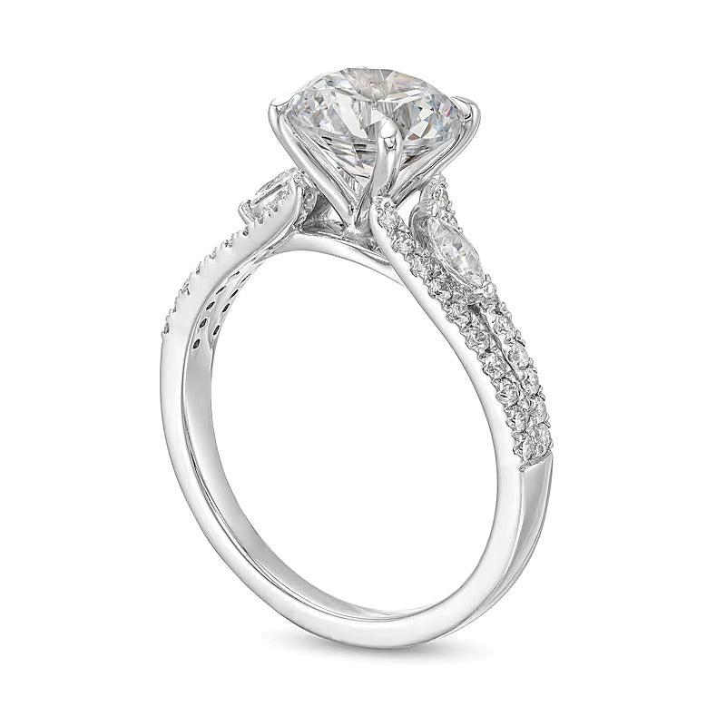 2.33 CT. TW Lab-Grown Diamond Leaf-Sides Split Shank Engagement Ring in 14K White Gold (F/VS2)