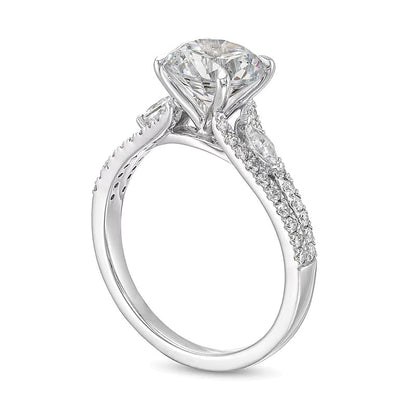 2.33 CT. TW Lab-Grown Diamond Leaf-Sides Split Shank Engagement Ring in 14K White Gold (F/VS2)