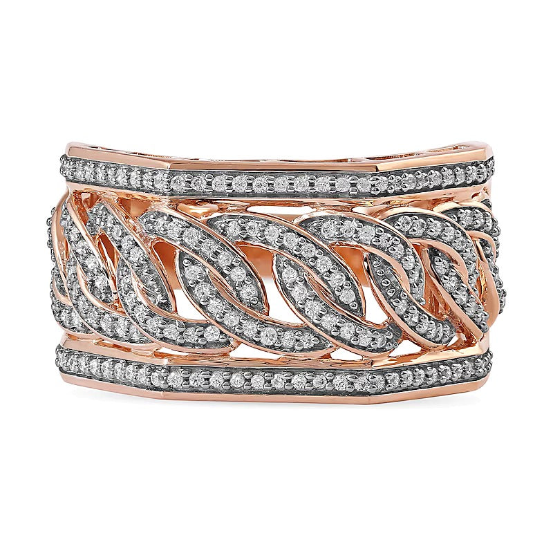 0.5 CT. TW Diamond Angled Curb Link Ring in 10K Rose Gold
